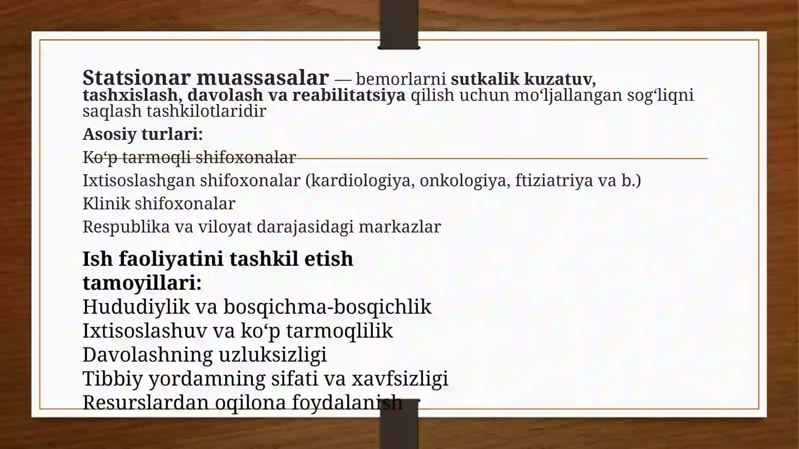 Stansionarmuassasalarining ish faoliyati 2