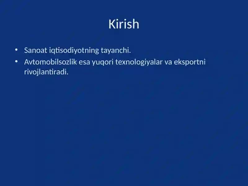Sanoatda avtomobilsozlikning rivojlanishi 2