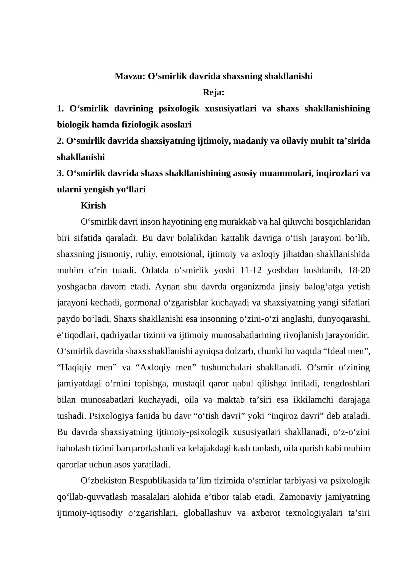 O‘smirlik davrida shaxsning shakllanishi 2