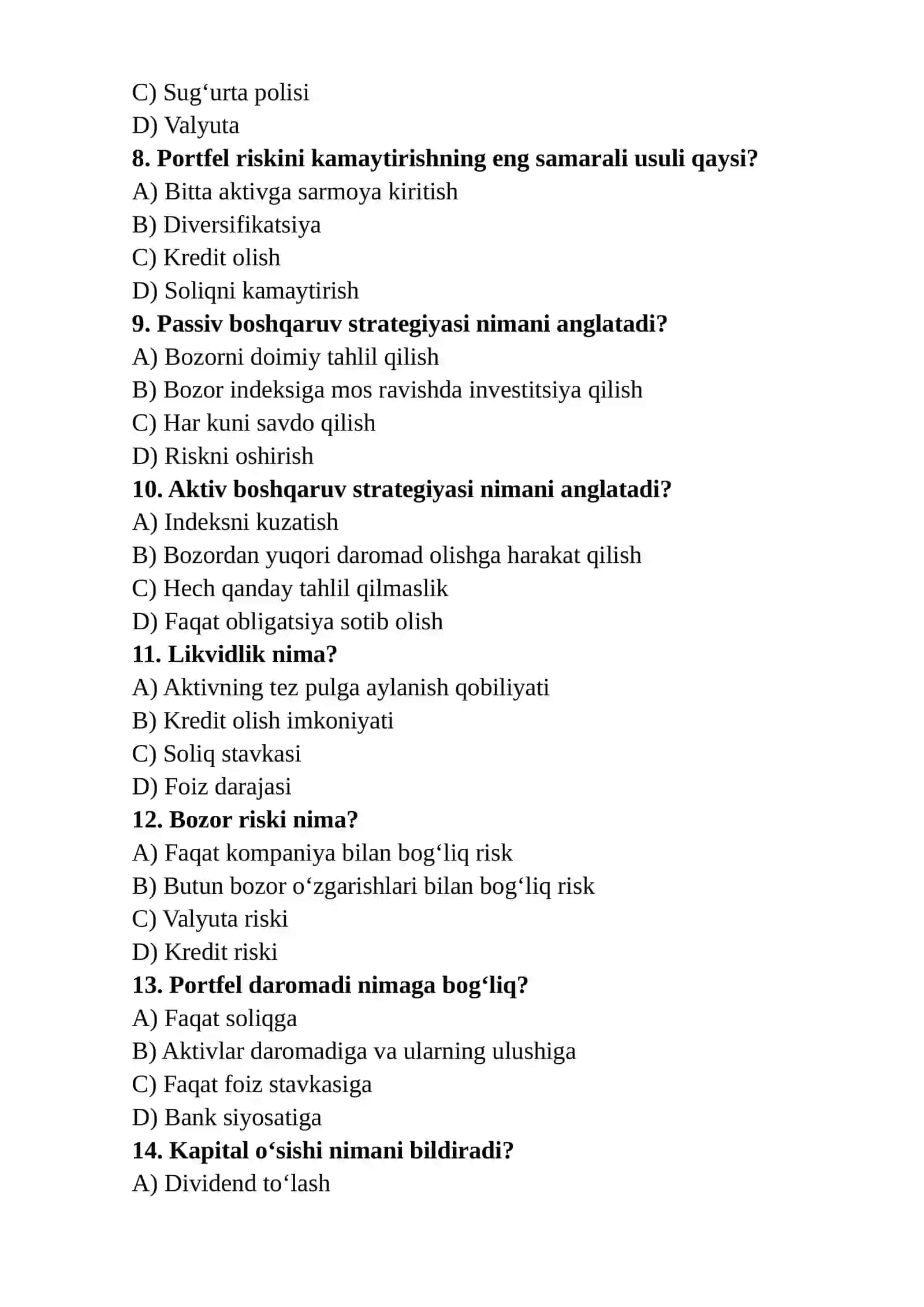 Qimmatli gog'ozlar portfelini boshqarish 2