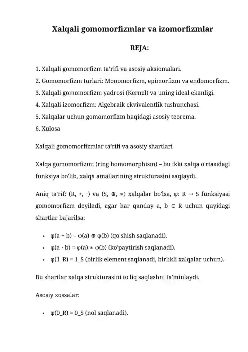 Xalqali gomomorfizmlar va izomorfizmlar 2