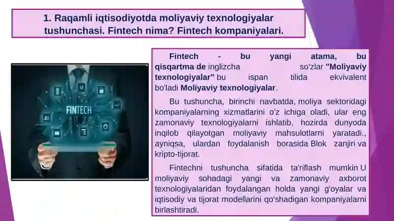 RAQAMLI IQTISODIYOTDA MOLIYAVIY  TEXNOLOGIYALAR. 2