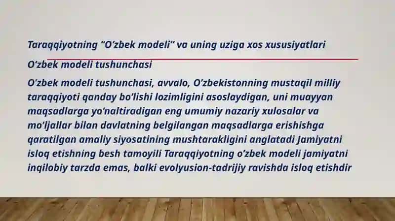 Taraqqiyotning “O‘zbek modeli” va uning uziga xos xususiyatlari 2