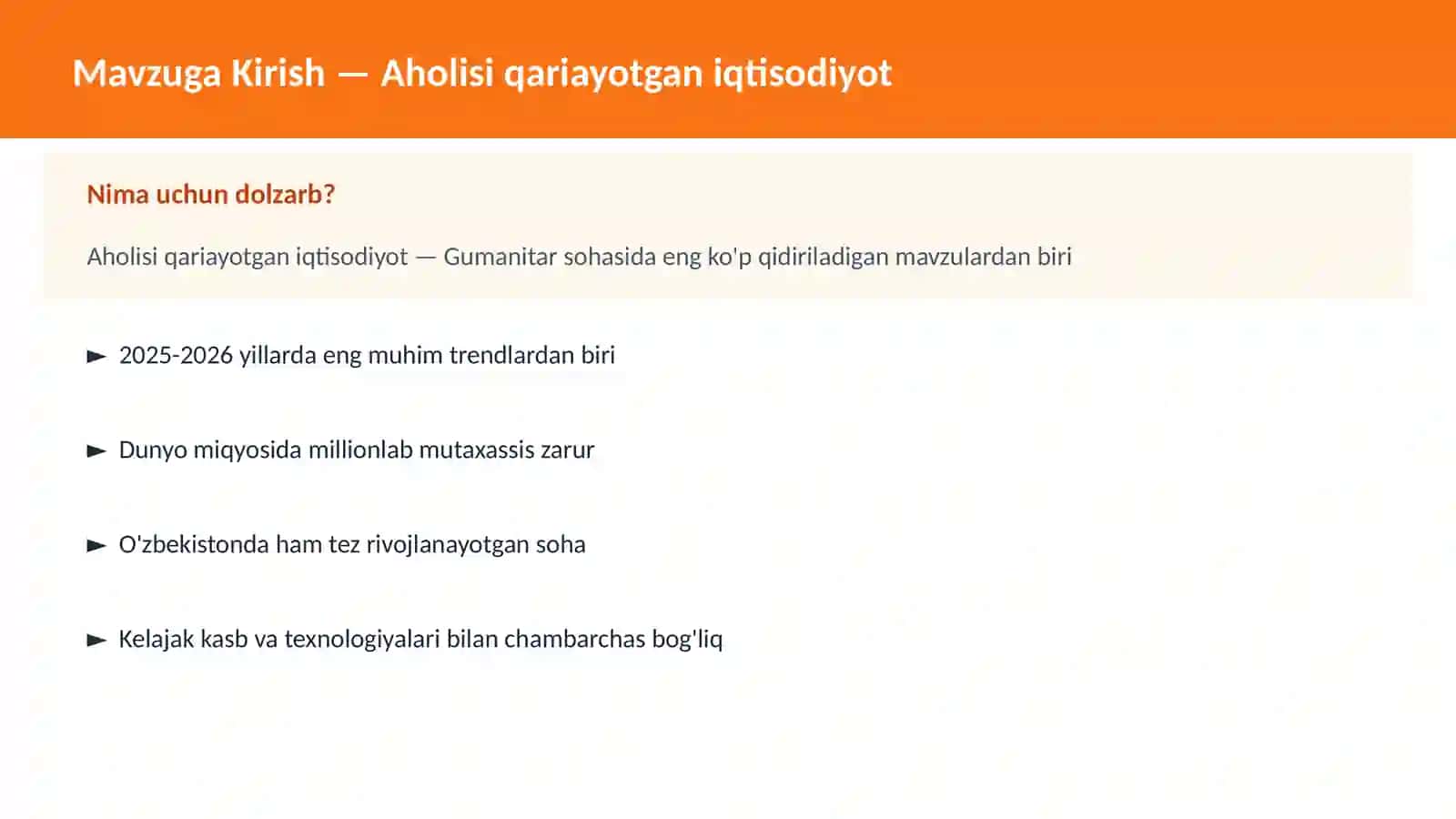 Aholisi qariayotgan iqtisodiyot 2