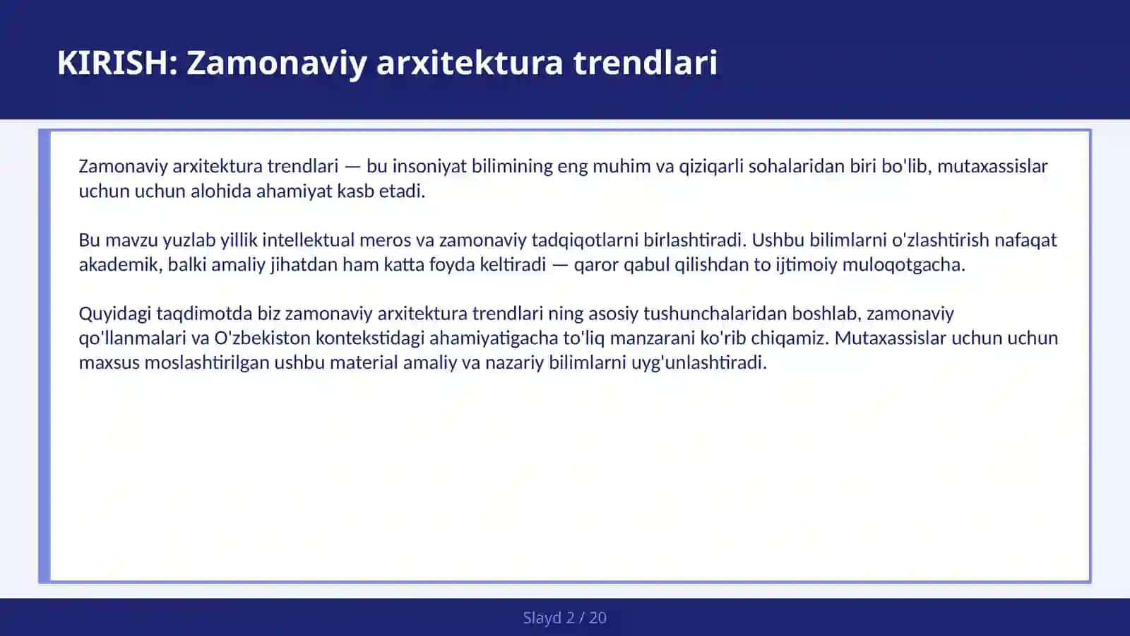 Zamonaviy arxitektura trendlari 2