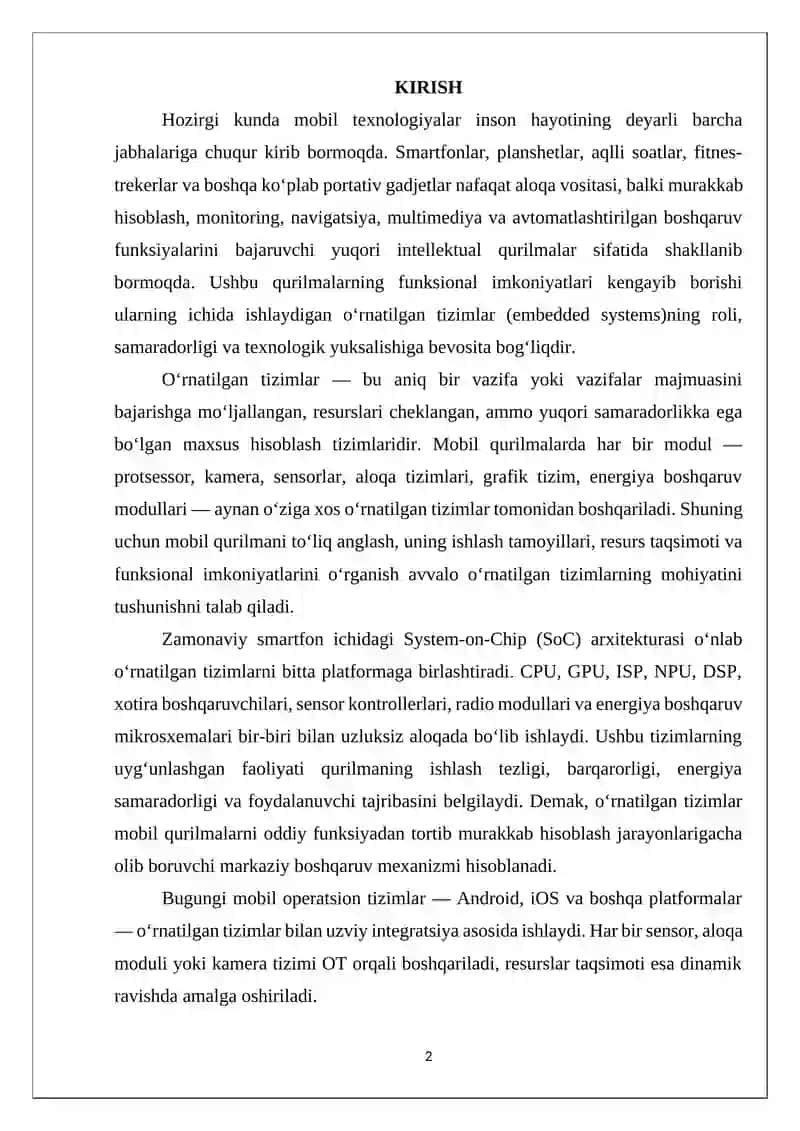 MOBIL QURILMALARDA O’RNATILGAN TIZIMLARNING QO’LLANILISHI 2