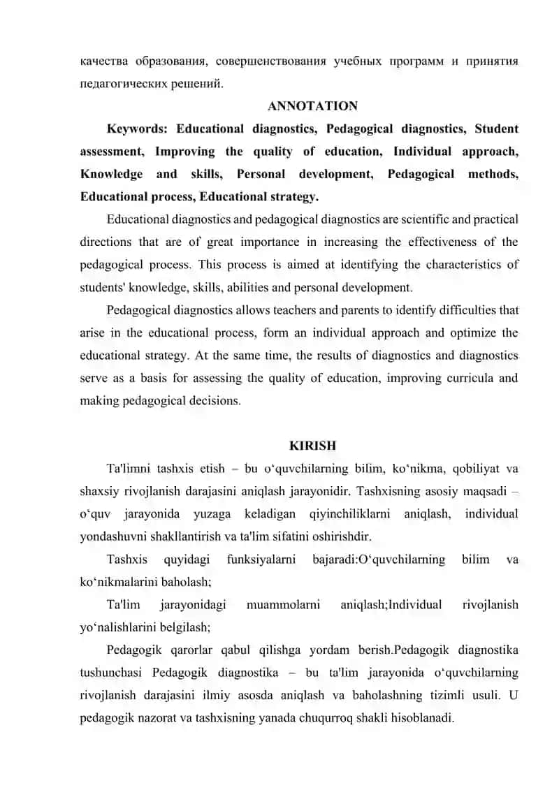 TA'LIMNI TASHXIS ETISH VA PEDAGOGIK DIAGNOSTIKA 2