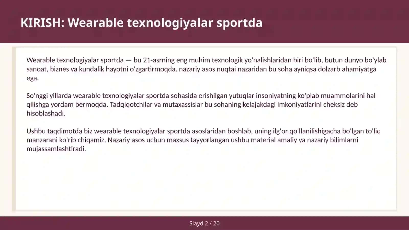WEARABLE TEXNOLOGIYALAR SPORTDA 2