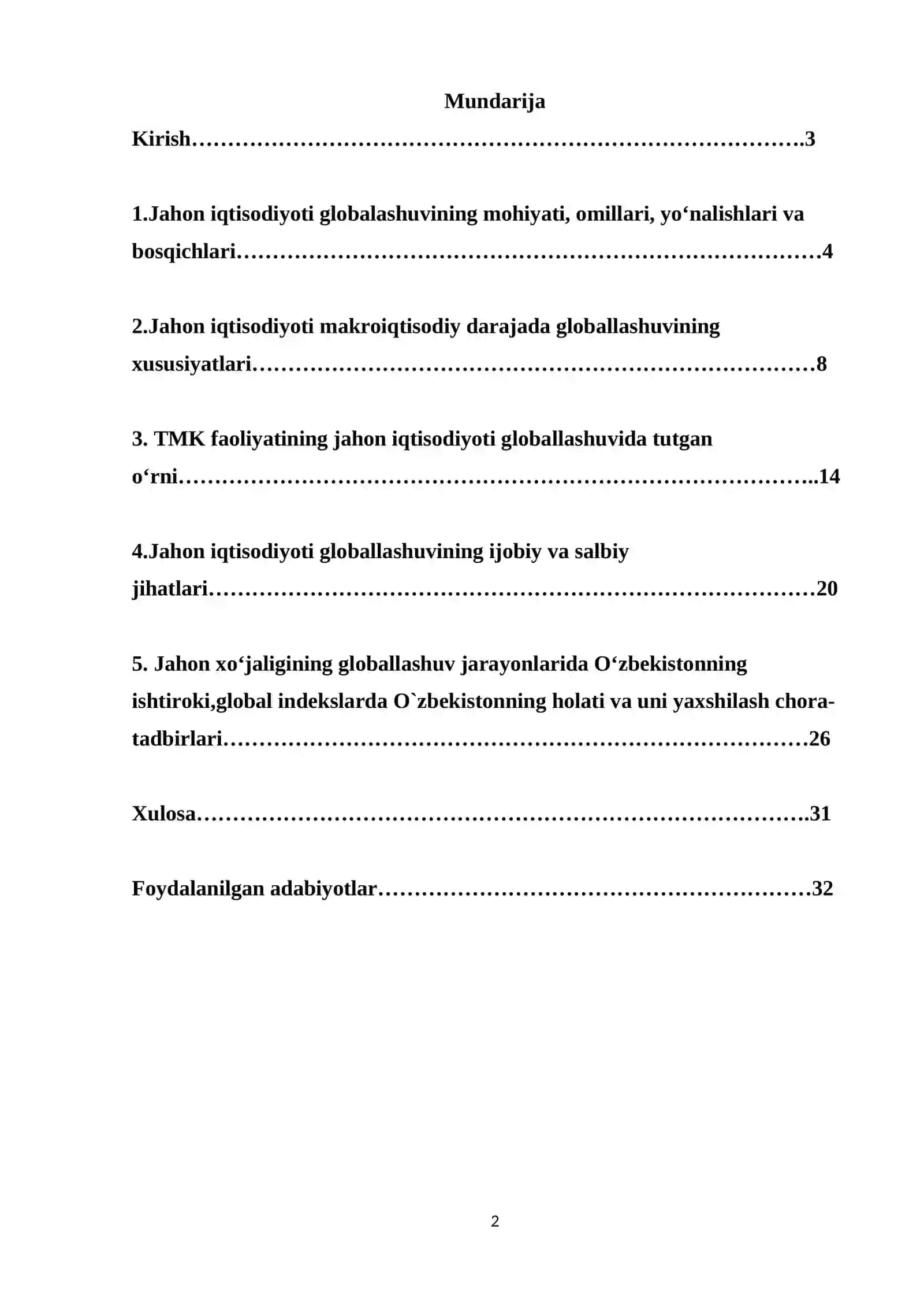 Zamonaviy jahon iqtisodiyotining globallashuv jarayoni 2