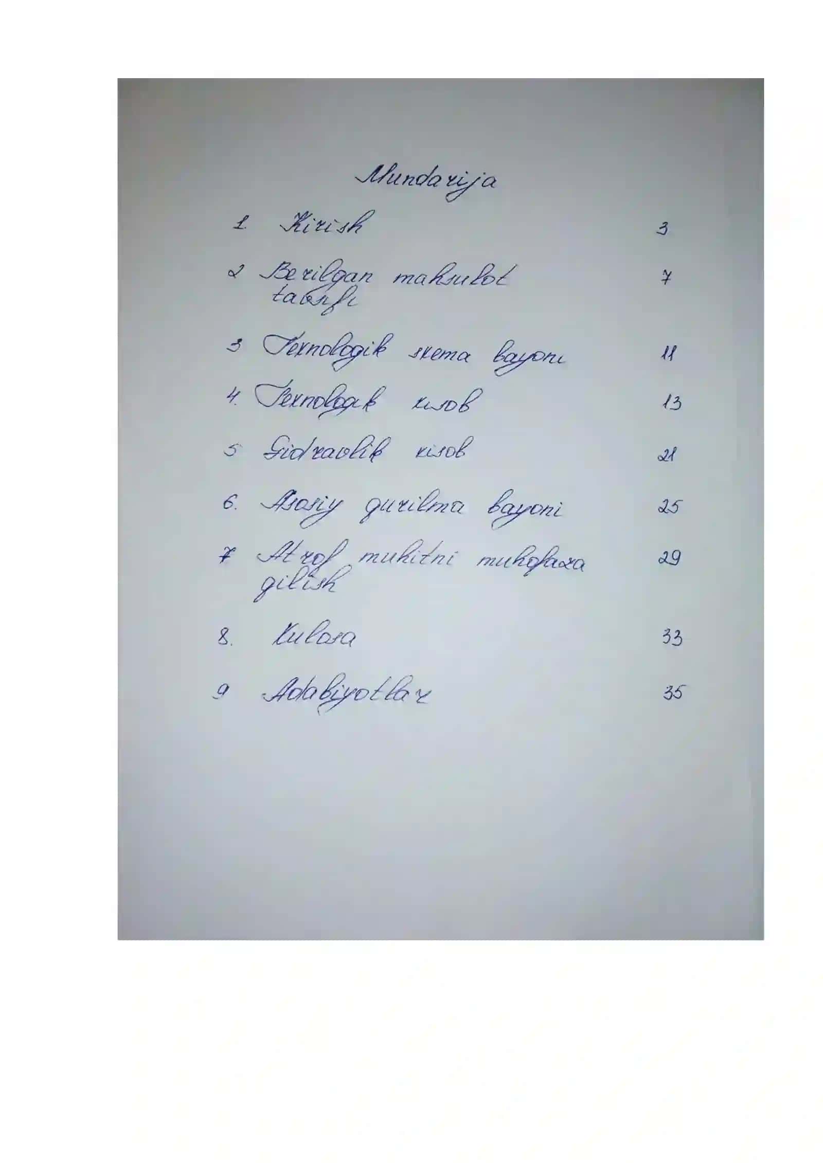 Unumdorligi G=3,7 kg/sek bo'lgan NN4NO3 eritmasi uchun quritish qurilmasi 2