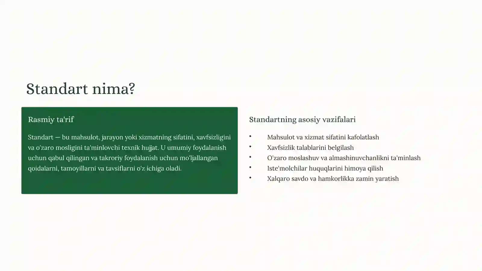Standartlashtirish: Sifat va Ishonchlilik Kafolati 2