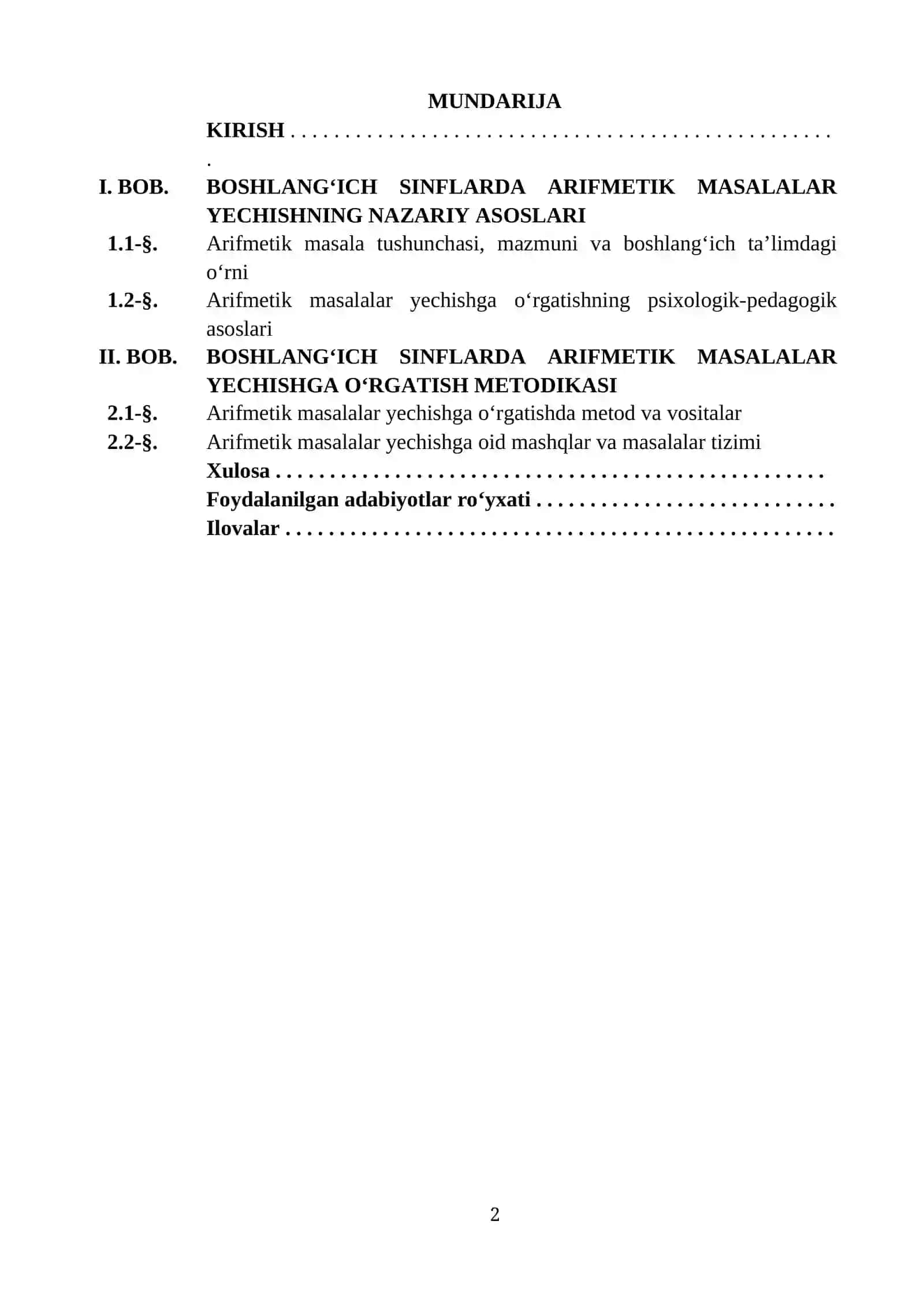 ARIFMETIK MASALALAR YECHISHGA O‘RGATISH METODIKASI 2