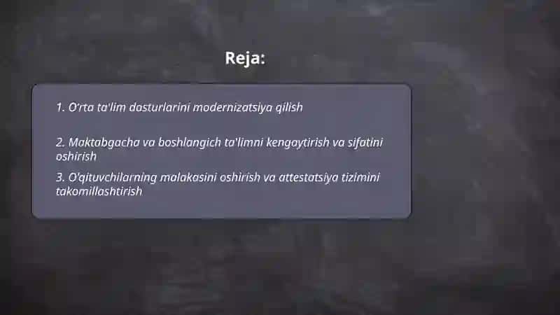 Oʻzbekiston respublikasida ta'lim sohasidagi amalga oshirilgan islohotlar 2