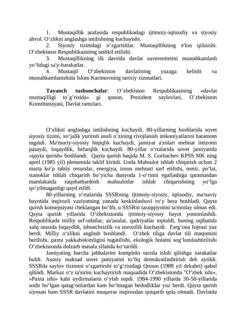 Mustaqil O`zbekistonning tashkil topishi va uning tarixiy ahamiyati 2