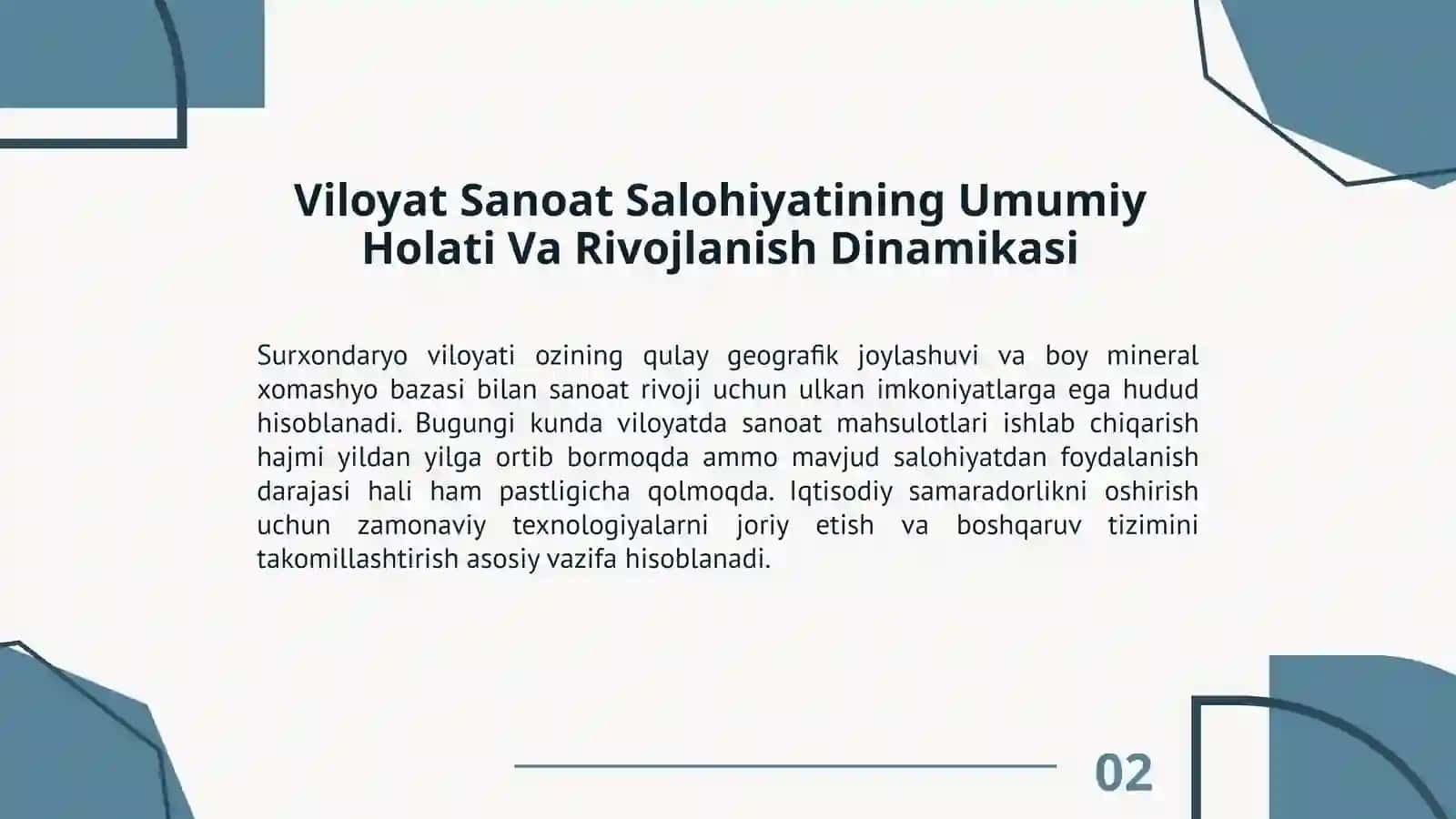 Surxondaryo Viloyati Sanoat Tarmogining Iqtisodiy Samaradorligini Oshirish Va Diversifikatsiyalash Strategiyasi 2