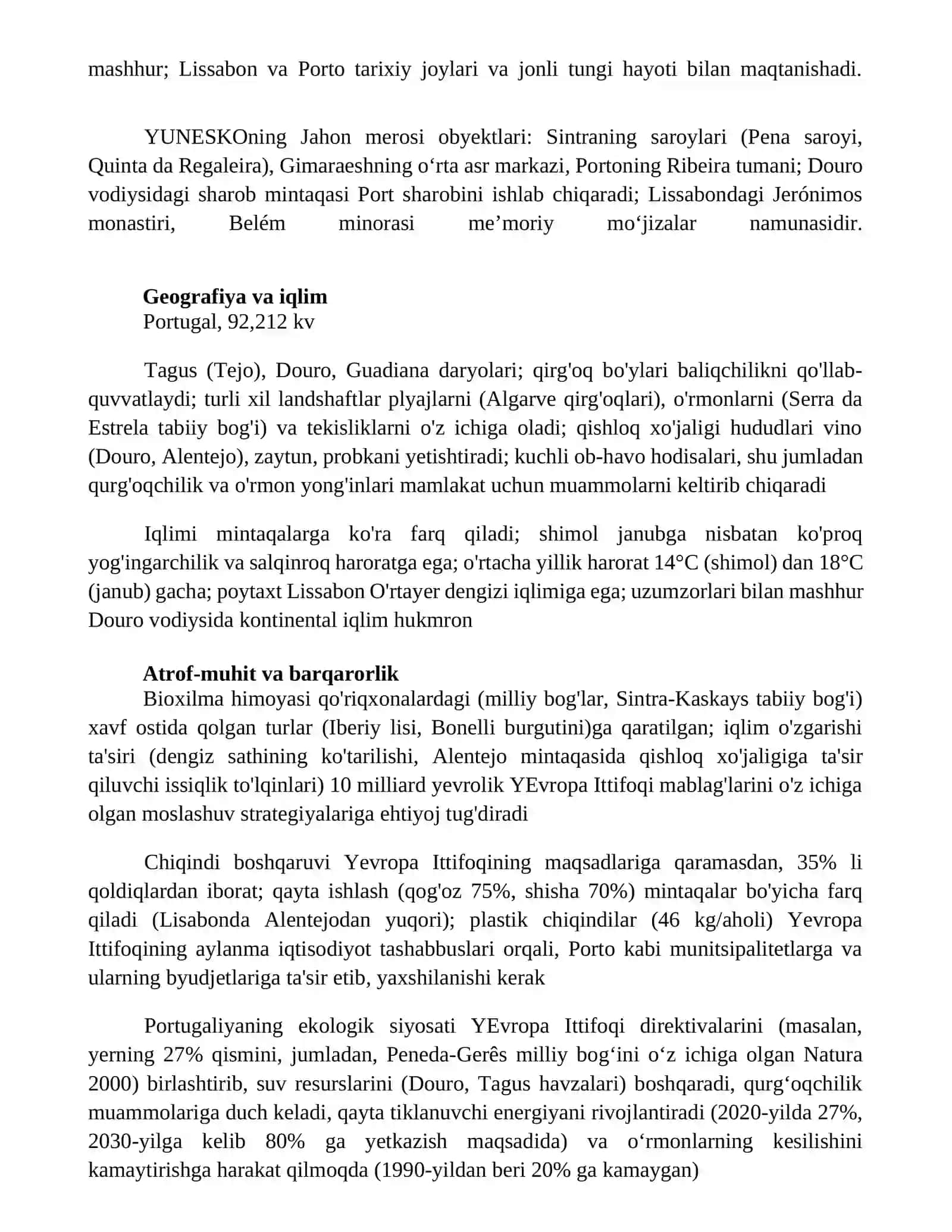 Portugaliya davlati haqida toʻliq maʼlumotlar 2
