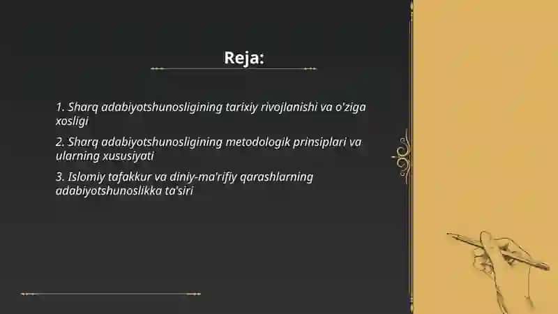 Sharq adabiyotshunosliging õziga xos jihatlari 2