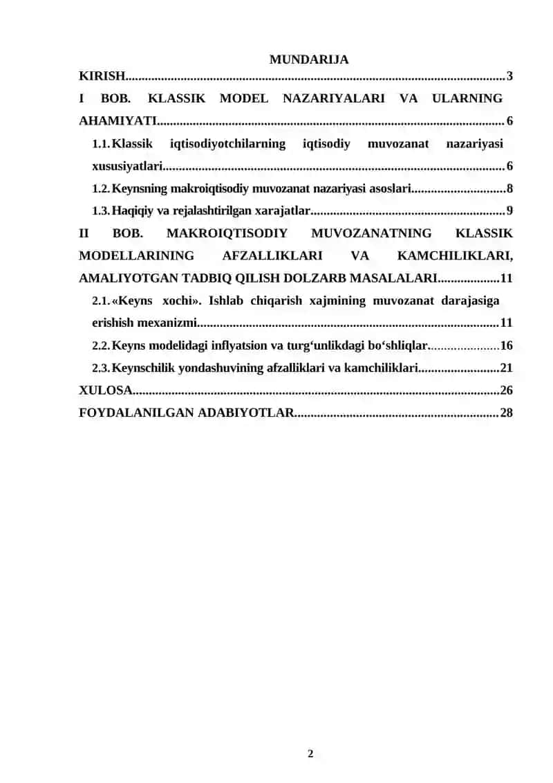 MAKROIQTISODIY MUVOZANATNING KLASSIK MODELI (KEYNSCHA NAZARIYASI) 2