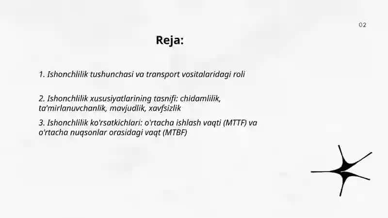 Ishonchlilik xususiyatlari va kõrsatkichlari 2