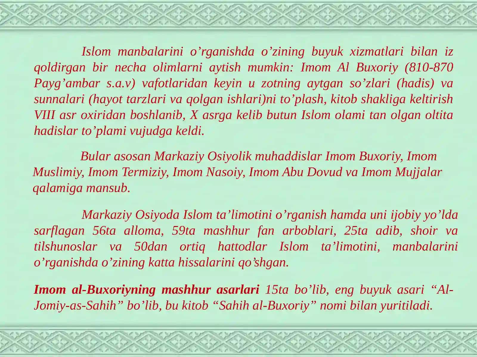 Markaziy Osiyomutaffakkirlarining ma’naviy merosi 2