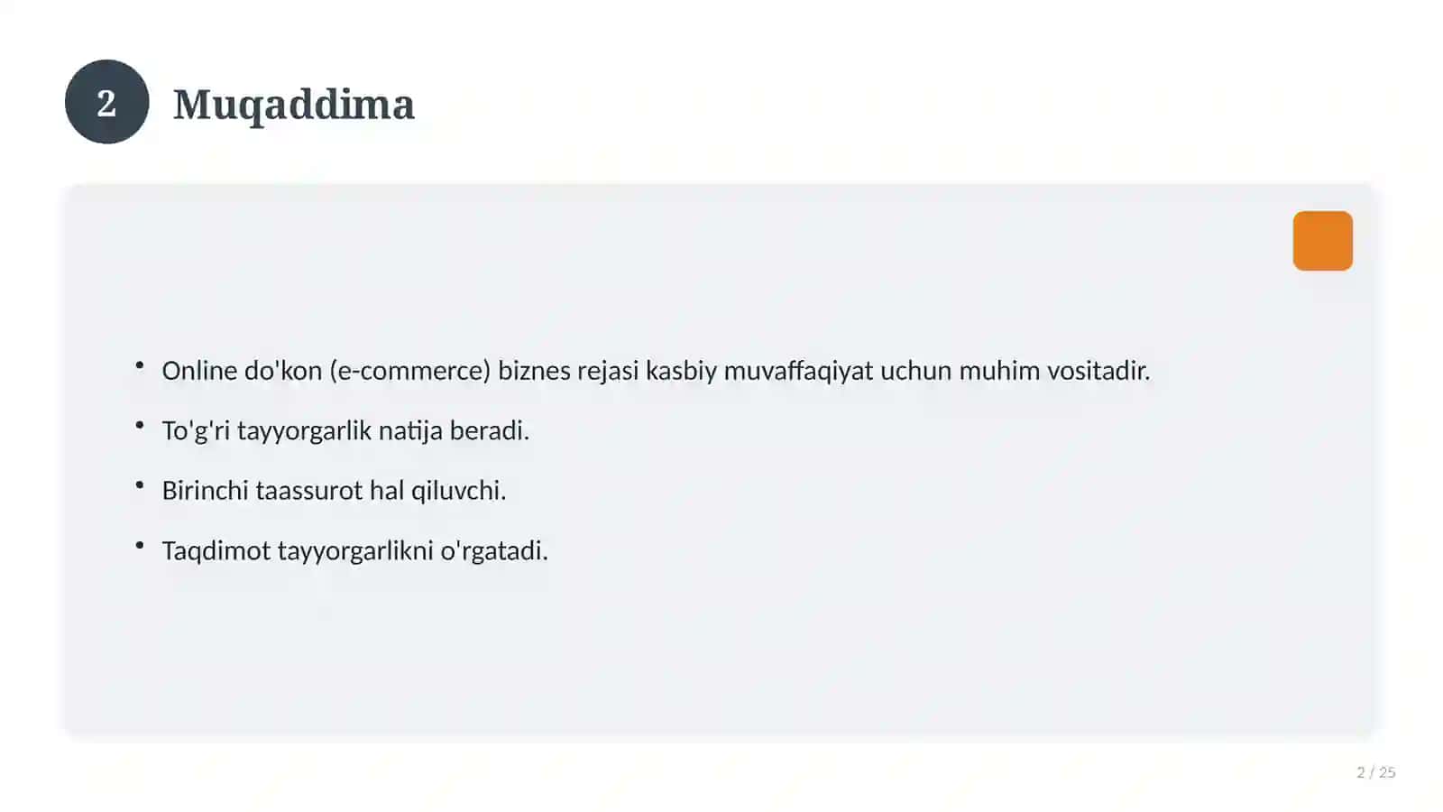 Online do'kon (e-commerce) biznes rejasi 2