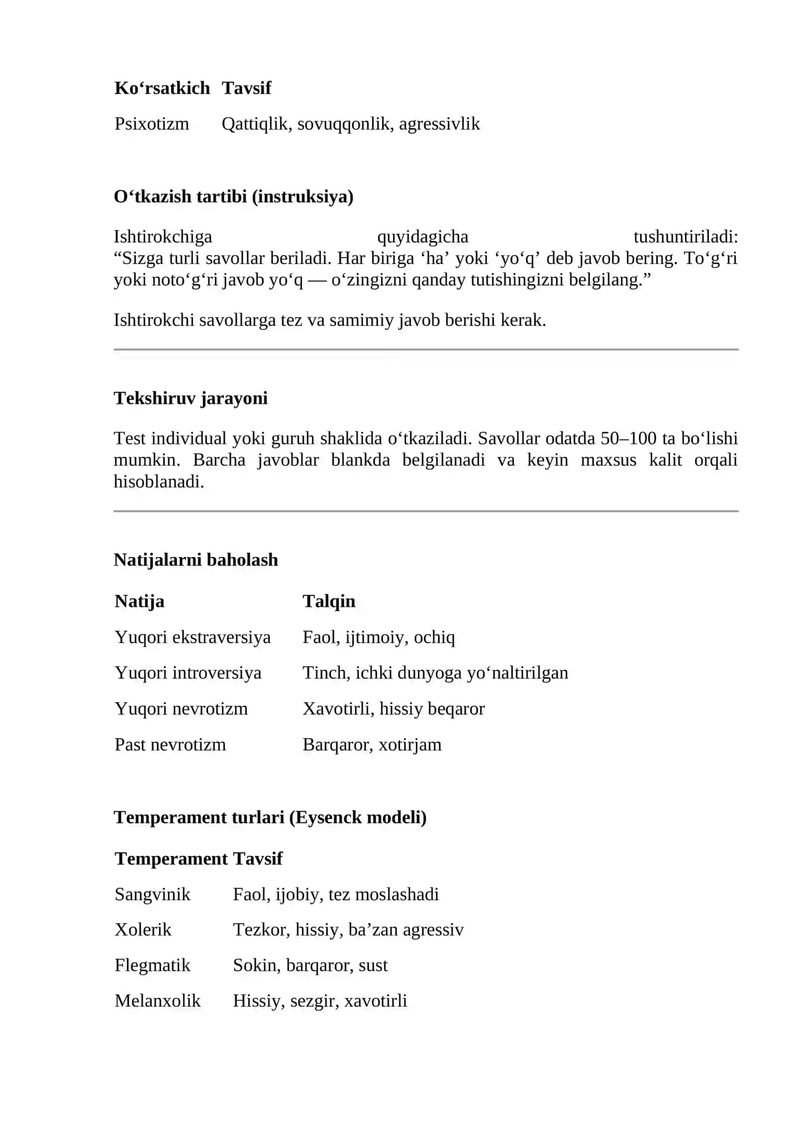 AYZENK SO‘ROVNOMA TESTI (H. Eysenck) 2