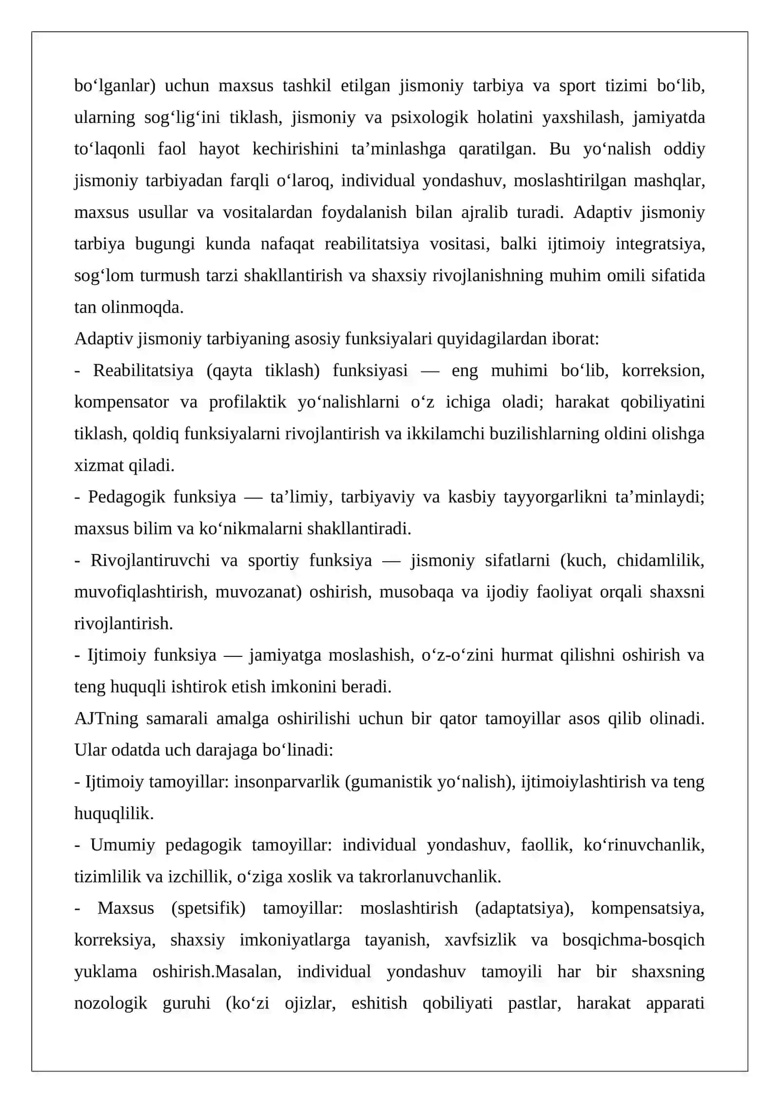 Adaptiv jismoniy tarbiyaning tamoyillari va funksiyalari 2