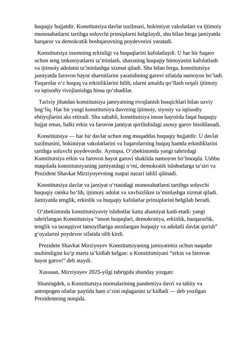 Konstitutsiya - Erkin va Faravon Hayot Garovi 2