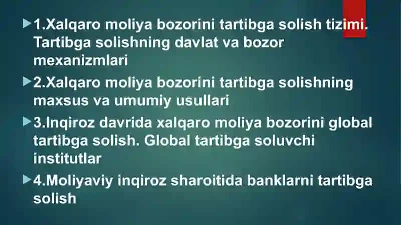 Xalqaro moliya bozorini tartibga solish 2