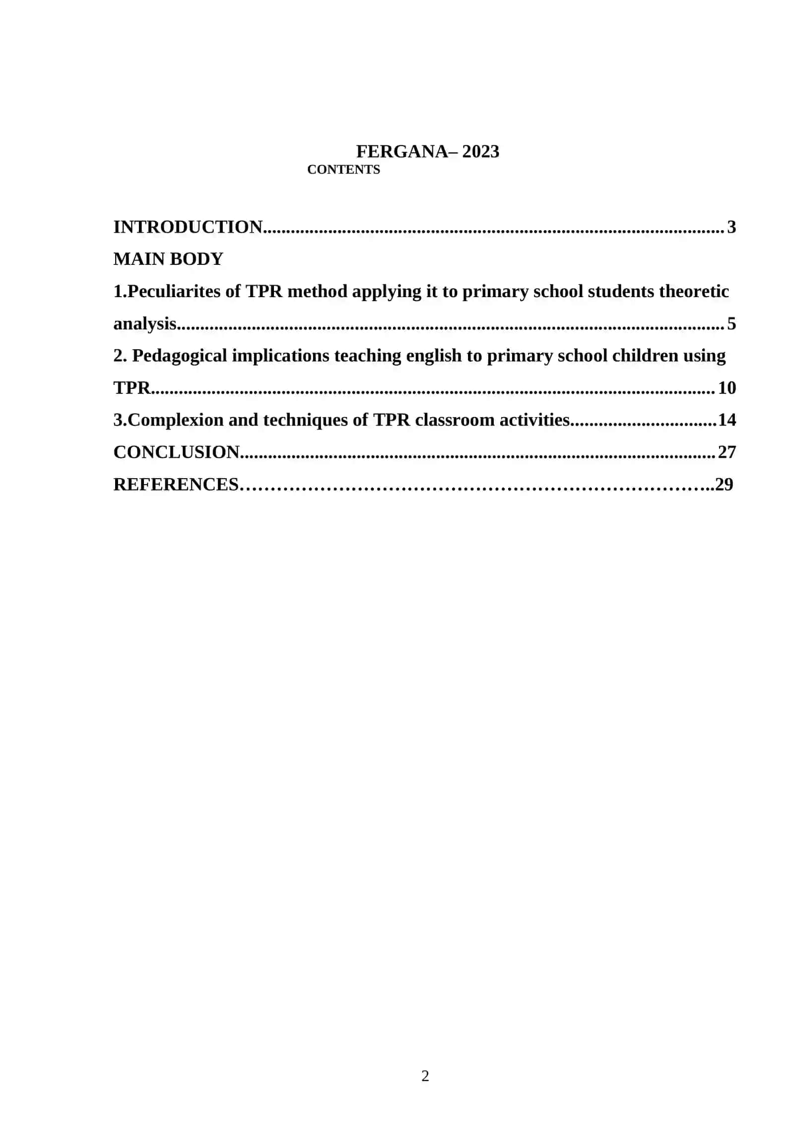 Course Work: The Total Physical Response in Teaching Foreign Language in Primary Classes 2