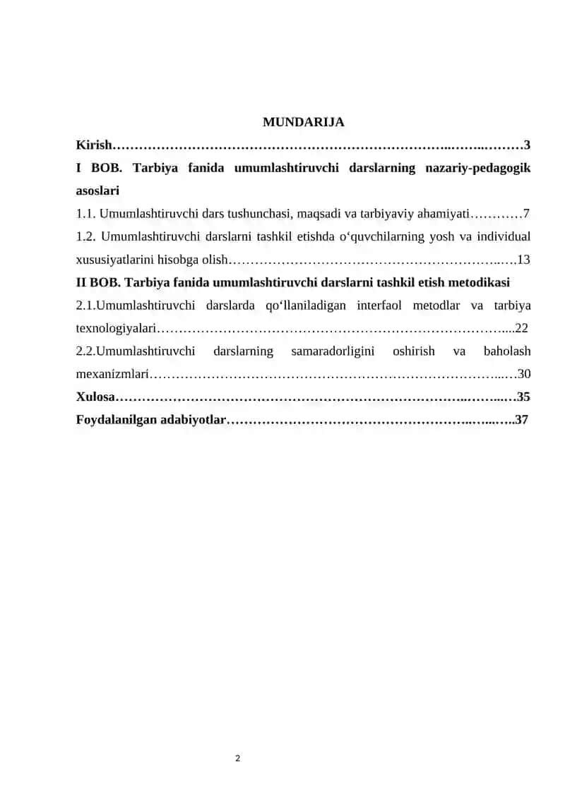 TARBIYA FANIDA UMUMLASHTIRUVCHI DARSLARNI TASHKIL ETISH 2