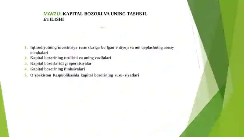KAPITAL BOZORI VA UNING TASHKIL ETILISHI 2