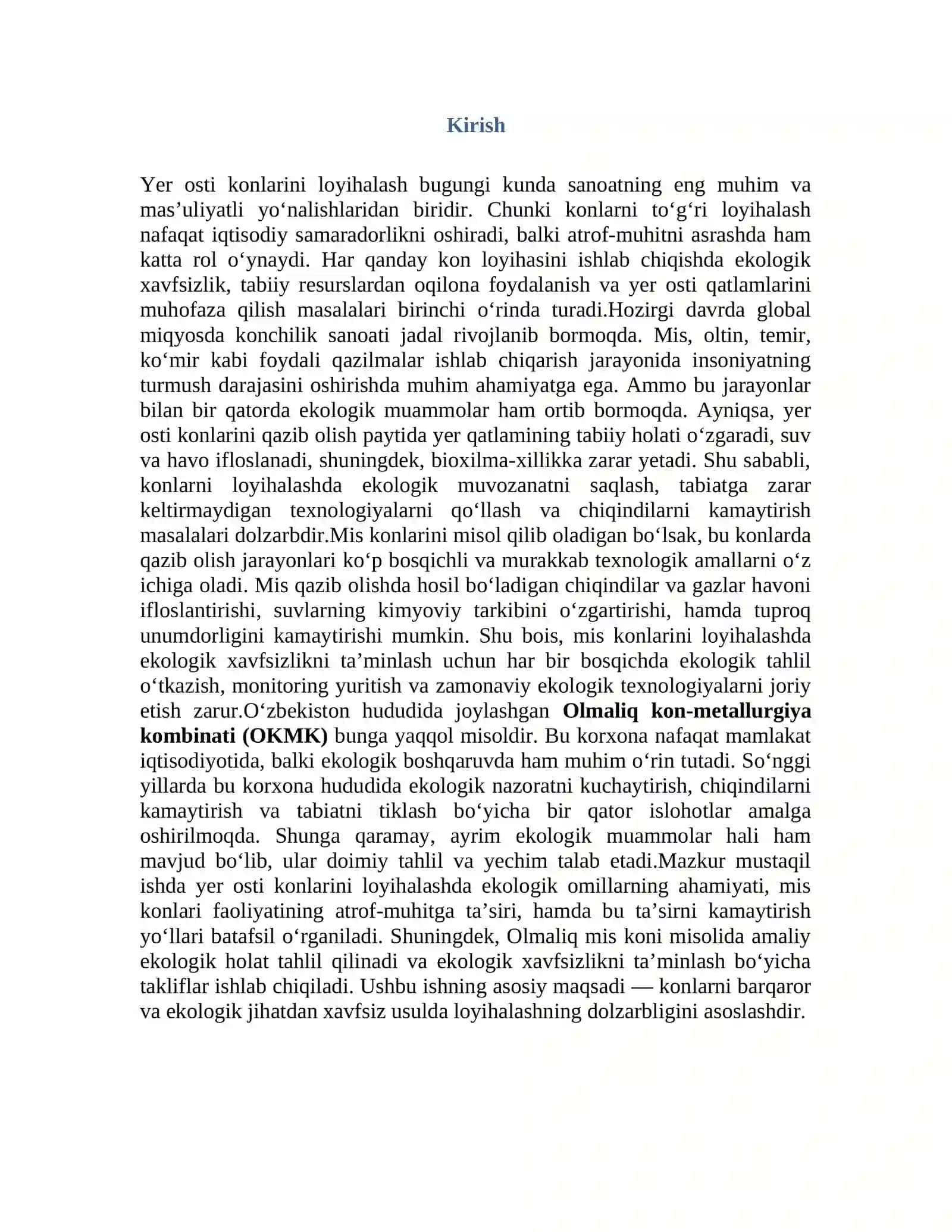 Yer osti konlarini loyihalashda atrof muxitga ta'siri 2