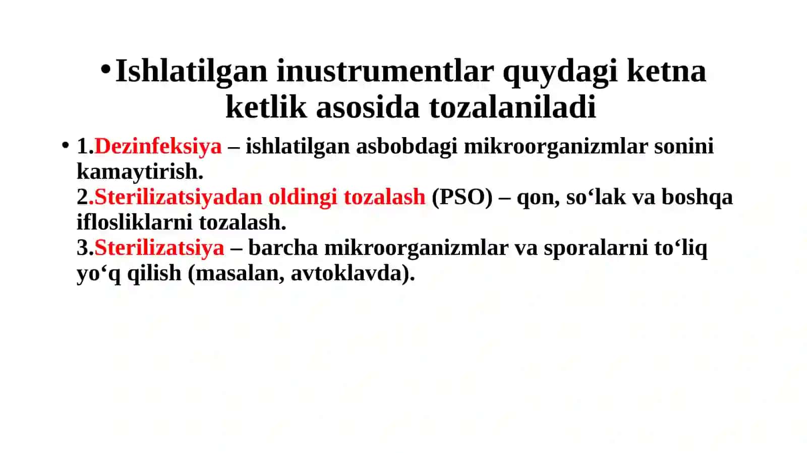 Stomatologiya boʻlimida dizenfeksiya qilish va sterilizatsiya qilish haqida. 2