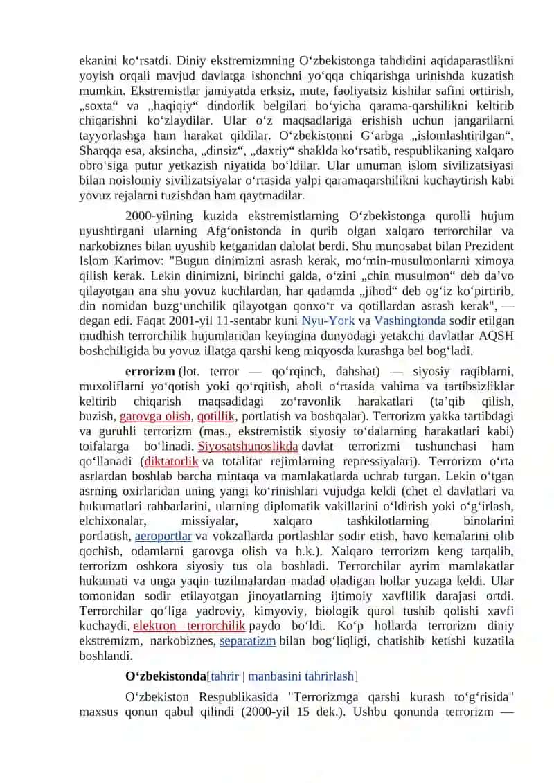 Terorizm va diniy ekstamizm tushunchasi 2