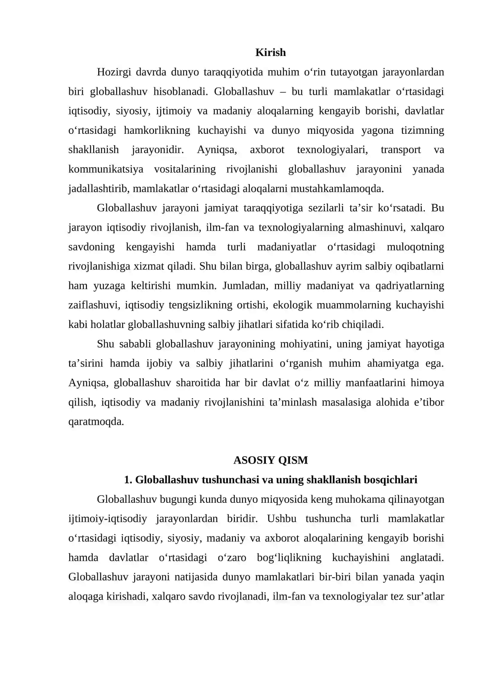 Globallashuv jarayonining ijobiy va salbiy jihatlari 2
