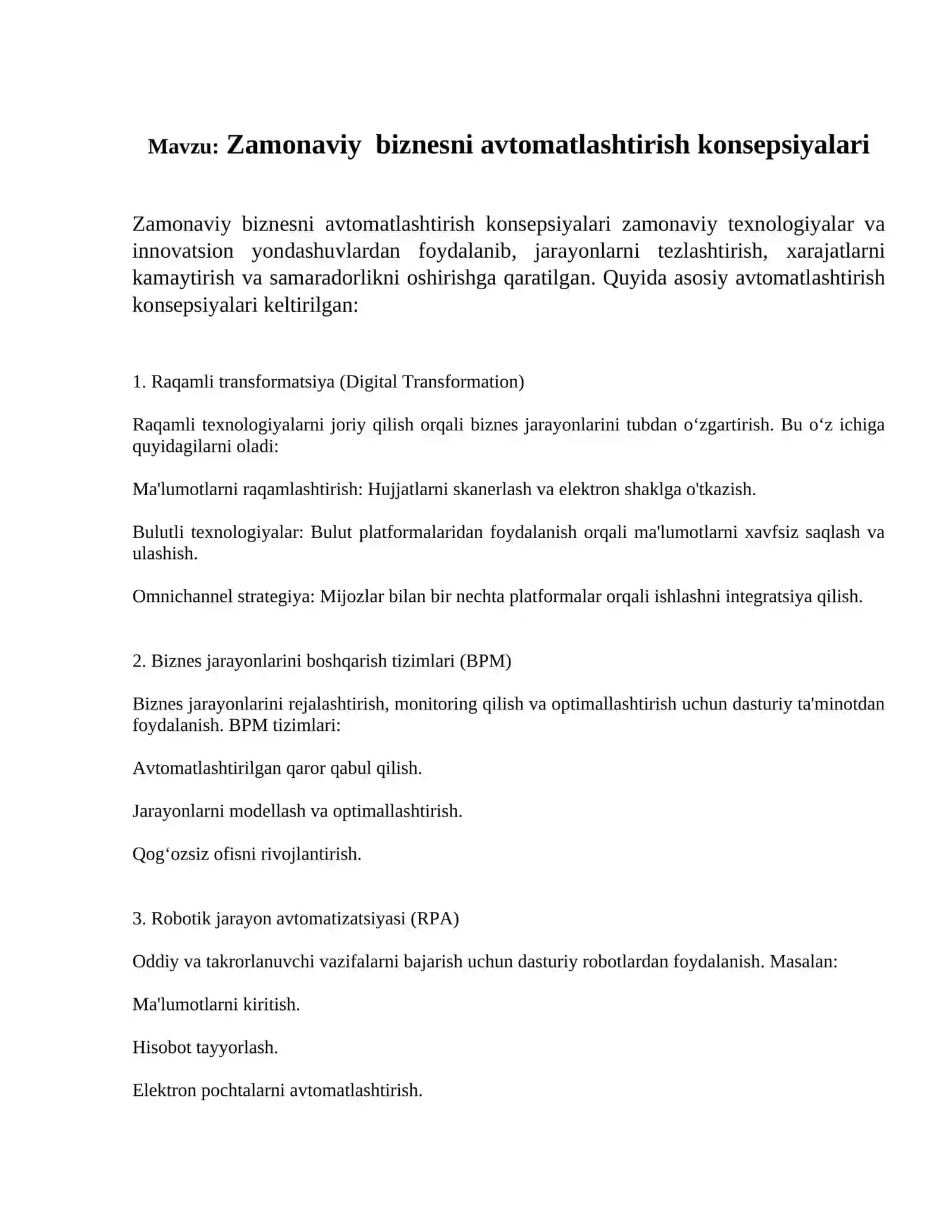Zamonaviy biznesni avtomatlashtirish konsepsiyalari 2