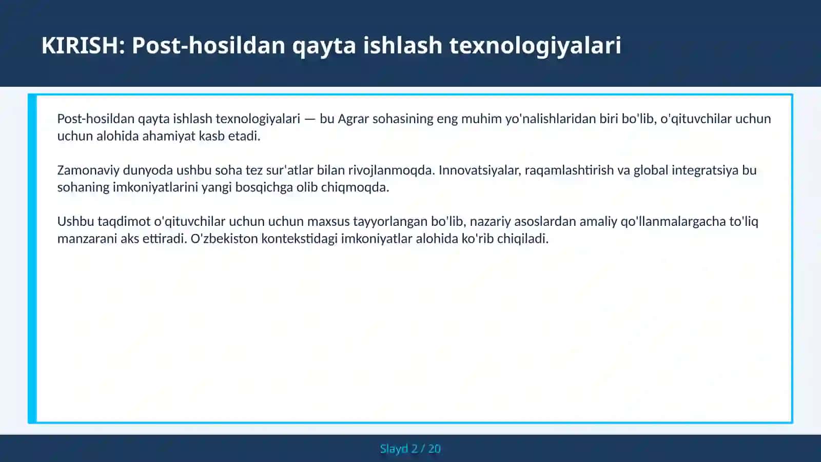 Post-hosildan qayta ishlash texnologiyalari 2