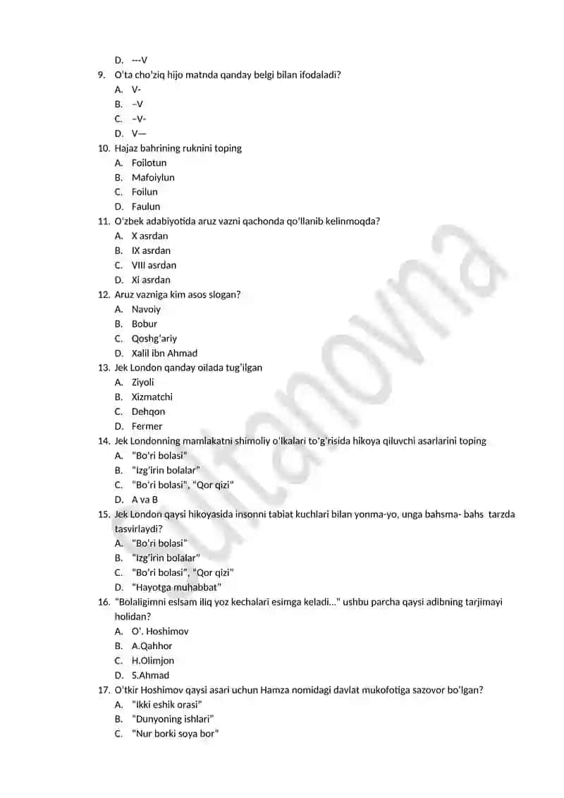 10- sinf adabiyot test 4- chorak 2