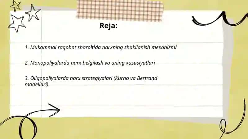 Mukammal raqobat sharoitida narxning shakllanish mexanizmi 2