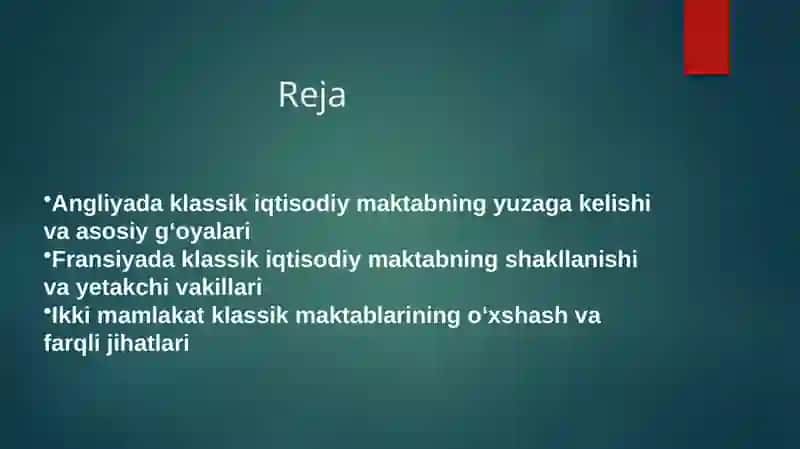 Angliya va Fransiyada klassik maktabni shakllanishi 2