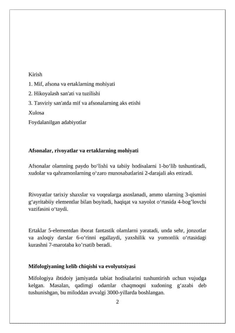 Referat on Mif, Afsona, Rivoyatlar 2