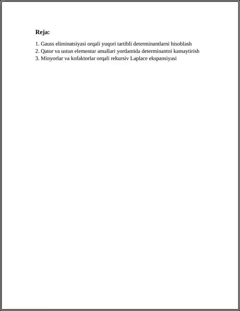 YUQORI TARTIBLI DETERMINANTLARNI HISOBLASH 2