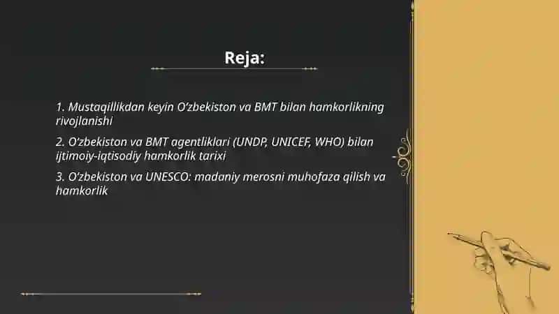 Oʻzbekiston tarixi.Oʻzbekistonning xalqaro tashkilotlar bilan hamkorlik aloqalari 2