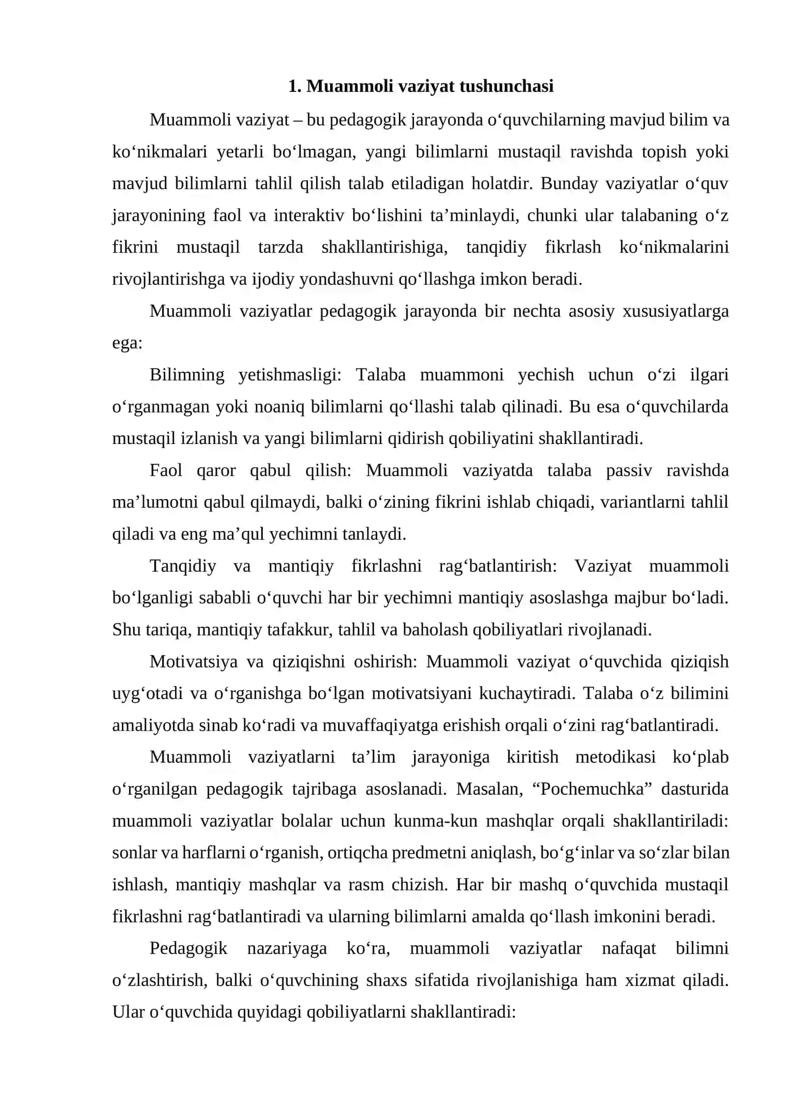 MUAMMOLI VAZIYAT VA O'QUV MASALASI 2