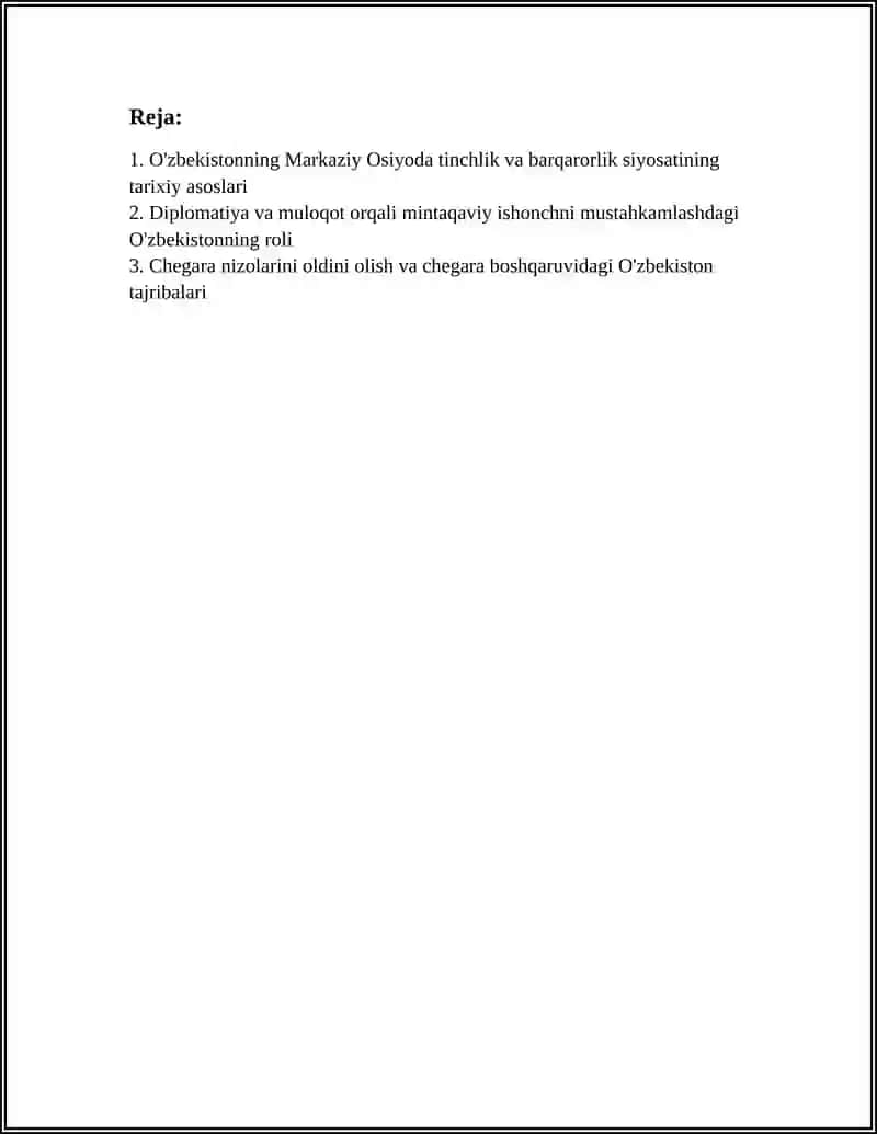O'zbekistonning Markaziy Osiyoda Tinchlik va Barqarorlik Siyosati 2