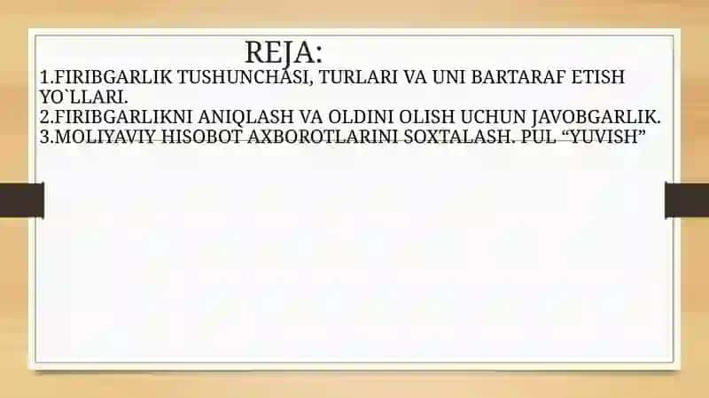 FIRIBGARLIKNI ANIQLASH VA UNI OLDINI  OLISH 2