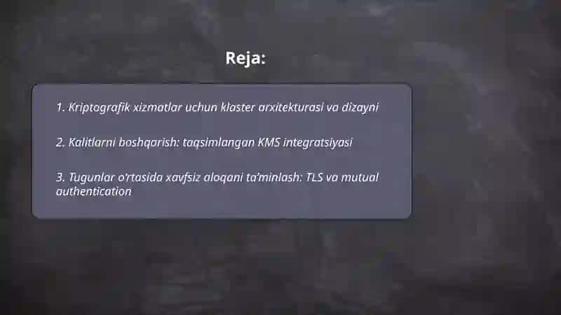 Kriptografiya va kriptotizimlar uchun klaster yozish 2
