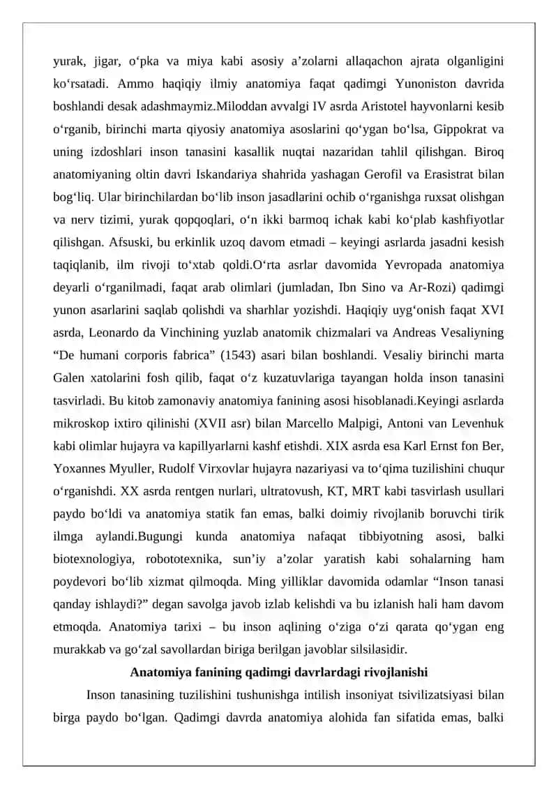 Anatomiya fanining rivojlanish tarixi 2