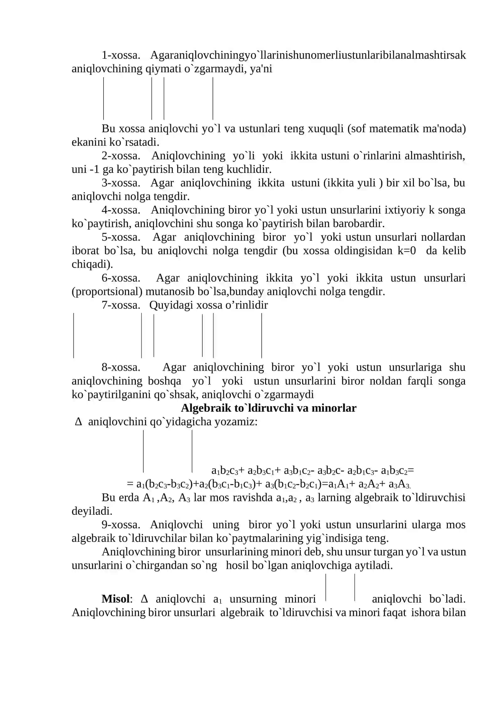 Determinantlar va ularning xossalari 2